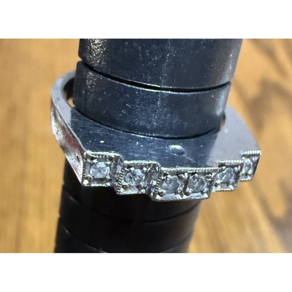 Unique Stair Step 10k White Gold Diamond Ring Marked Geometric Art Deco